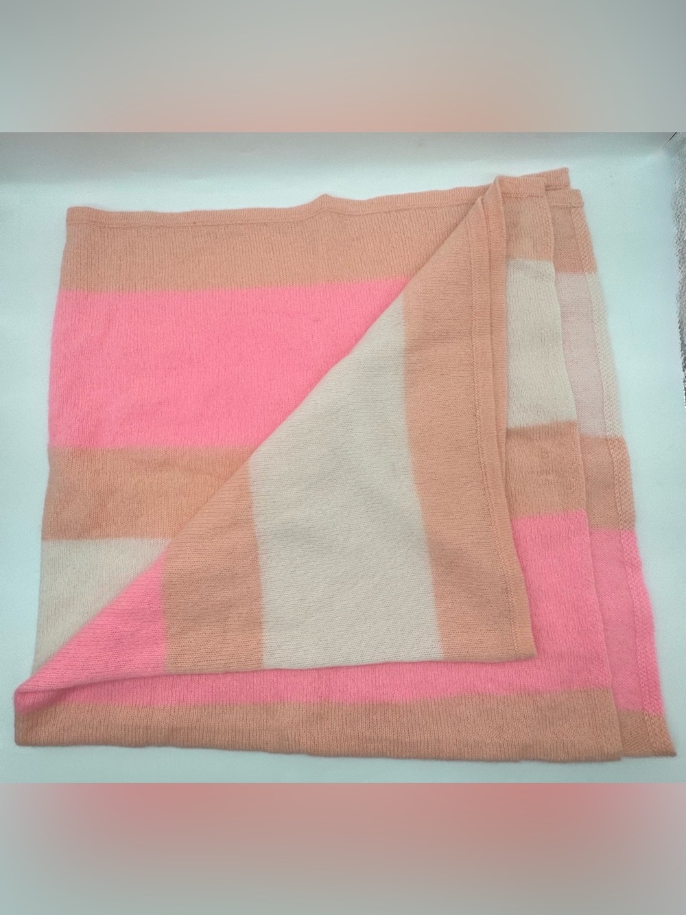 White & Warren 100% Cashmere Striped Blanket with Dust Bag